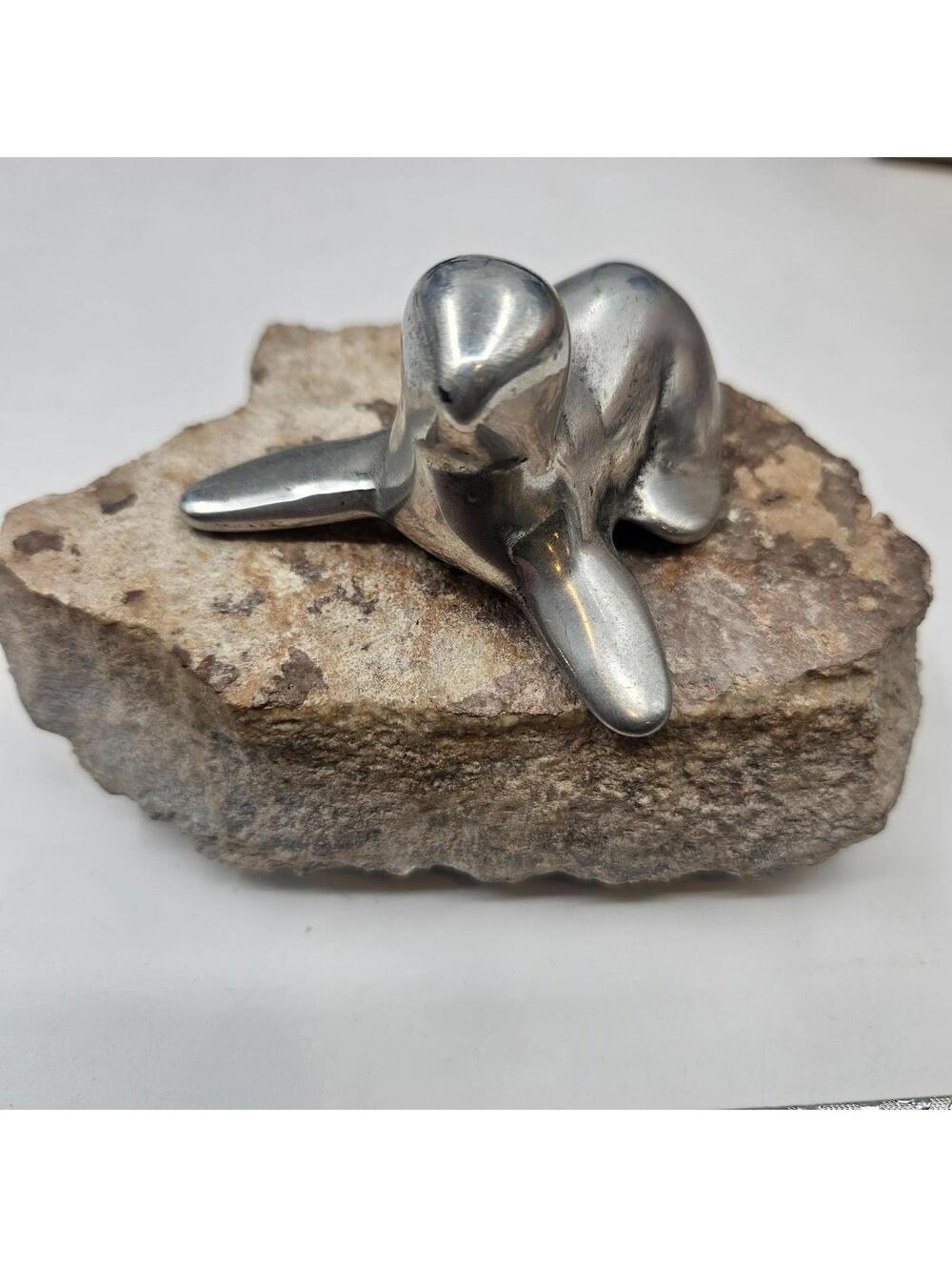 Vintage Hoselton 305 Seal Sculpture on Natural Stone Base Canada Cast Aluminum